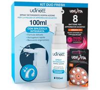 8 Batterie per Apparecchi Acustici Misura 13 PR48 Arancione con Phono Pulse Technology + Spray Detergente per Apparecchi Acustici con Spazzola Integrata Udinett 100ml Senza Alcol - Kit Duo Fresh