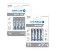 8 Batterie Ricaricabili Everactive Silver Line AAA LR03 NiMH 1.2V Blister
