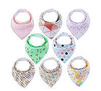 8 bavaglini a bandana, con due bottoni regolabili, 100% cotone + pile di poliestere, super morbidi e assorbenti, per i bambini che sbavano dentizione (versione aggiornata)