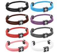 8 bracciali intrecciati con croce di Gesù per uomini e donne, braccialetti nautici per surf, spiaggia, regali per sport, braccialetti intrecciati a mano con nodo regolabile, 5-10inch, Nessuna pietra
