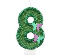8 candele di compleanno con farfalla glitterata, verde numero 8, candele per torte, decorazioni per 8° compleanno per ragazze, a tema farfalla, per ragazze e donne, forniture per feste di
