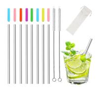 8 cannucce corte in metallo per cocktail, mini cannucce riutilizzabili con spazzola per la pulizia, punte in silicone e custodia