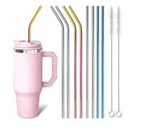 8 cannucce lunghe in acciaio inox 304, 30 cm, riutilizzabili, con spazzole per la pulizia e tappi in silicone, per bicchieri da 30/40 once, vetro e accessori Stanley Cup