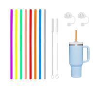 8 Cannucce Riutilizzabili Colorate in Silicone Ecologico, con 2 Spazzola2 Tappi per Cannuccia, Bambini, Lunghe Cocktail, Latte, Succhi, Yogurt, Latte, Frullato, Caffè Freddo