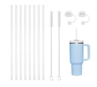 8 Cannucce Riutilizzabili Trasparente in Silicone Ecologico, con 2 Spazzola2 Tappi per Cannuccia, Bambini, Lunghe Cocktail, Latte, Succhi, Yogurt, Latte, Frullato, Caffè Freddo （Dritto）