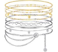 8 catene per ombelico regolabili elastiche in vita Boho africane perline per la vita per le donne catena per il corpo multistrato oro cintura a catena media, lega, perline in resina e vetro, perline,