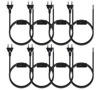 8 cavi con interruttore e spina, 1,8 m cavo di alimentazione con interruttore, 2 fili, 0,75 mm² spina europea cavo di alimentazione per lampade illuminanti (nero)