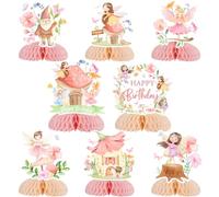 8 centrotavola a nido d'ape, decorazioni per la tavola di compleanno per feste di compleanno, decorazioni floreali rosa per feste in giardino, centrotavola a tema fata, forniture per feste di