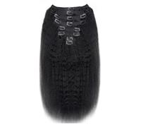 8 clip diritte nere naturali crespi nelle estensioni dei capelli for le donne nere Capelli umani veri neri naturali 120g Clip diritta Yaki a testa piena nelle estensioni Facile installazione e rimozio