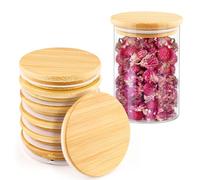 8 coperchi in bambù da 9 cm, a bocca larga, antipolvere, in legno naturale, decorativi, con anelli di tenuta in silicone, per tazze, barattoli e alimenti