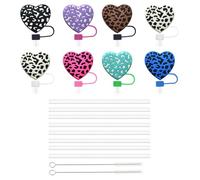 8 Coperchi In Paglia A Forma Di Cuore, 8 Cannucce E 2 Spazzole Per La Pulizia, Tappi Antipolvere In Cannuccia, Coperchi In Cannuccia Creativi, Coperchi In Cannuccia Riutilizzabili