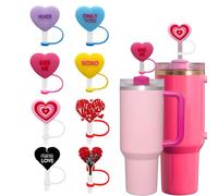 8 coperture per cannucce per San Valentino per Stanley Cup, topper in silicone colorato a forma di cuore, 10 mm, compatibili con tazze Stanley da 30 e 1,134 g, riutilizzabili, accessori per tazze