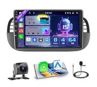 [8 Core 4+64GB] Hikity Android 15 Autoradio per Fiat 500 2007-2015 CarPlay Android Auto Senza Fili 9" Radio Auto Schermo con Bluetooth Navi Telecamera Posteriore(Black)