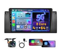 8 Core 4G+64G Hikity Android 15 Autoradio per BMW X5 E53 1999-2005 con Wireless Carplay Android Auto, 9 Pollici IPS Touch Screen con Navigatore GPS Bluetooth WiFi FM/RDS DSP Retrocamera