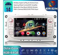 8-Core Android 14 Autoradio GPS Navi DAB+4G per Ford Focus C/S-Max Mondeo Galaxy