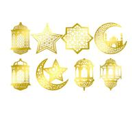 8 decorazioni per Ramadan, ghirlanda di lanterne dorate con luna e stella, ornamenti da appendere in carta, decorazioni per la casa del Ramadan per vacanze, casa, vetrina, decorazione per finestre