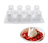 8 even cat Mousse Cake Pudding Silicone Baking Mold milk jelly and ice cube mould DIY Tool for Birthday Party Chocolate Pastry tools Crayons Cupcake Topper,White.
