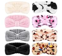 8 fasce per capelli per il lavaggio del viso, per il trucco della spa, soffici con fiocco, in morbida microfibra, per la cura della pelle, per doccia, bagno, yoga, da donna, multicolore