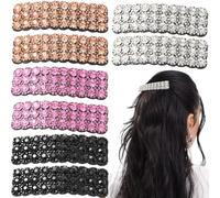 8 fermagli per capelli con strass neri brillanti, rettangolari, con cristalli francesi, accessori per capelli, per feste, matrimoni, uso quotidiano, donne e ragazze, decorativi