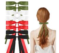 8 fermagli per capelli in raso setoso, colore nero, bianco, rosso, verde, con fiocco per capelli con coda lunga, clip in metallo per capelli, accessori per capelli francesi, per donne, ragazze,