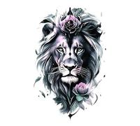 8 fogli colorati di tatuaggi finti da donna con rose e motivo a forma di Re Leone, adesivi temporanei impermeabili, animali, volpi, totem, braccio(16)
