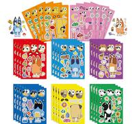 8 fogli di adesivi dell'anime Bluey, adesivi per puzzle del personaggio Bingo, adesivi kawaii del cane blu, accessori educativi fai-da-te, giocattoli con animali, regali per ragazze e ragazzi Tagli Un