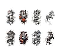8 fogli di adesivi for tatuaggi temporanei impermeabili, drago, gufo, rosa, fiori, animali, body art, tatuaggi finti, manica, donne e uomini