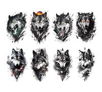 8 fogli di tatuaggi semipermanenti a mezzo braccio con lupo, animali, adesivi totem finti impermeabili, adesivi for tatuaggi a lunga durata