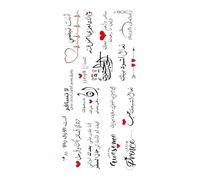 8 fogli di tatuaggi temporanei con lettere nere, manica del braccio, parola d'amore, cuore, finti, corpo, gamba, donne, totem(SET 09)