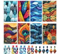 8 fogli di trasferimento per argilla polimerica, montagne retrò, piume, piante, morfologie, solubili in acqua, fogli di trasferimento per argilla polimerica fai da te, gioielli, orecchini, 15 x 9 cm