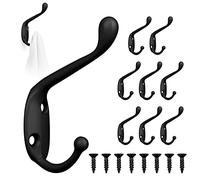 8 ganci appendiabiti neri, stile retro, doppio gancio decorativo, 16 viti per bagno, cucina, ufficio, centro commerciale