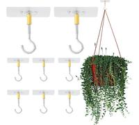 8 ganci da soffitto per appendere piante, ganci autoadesivi da soffitto senza foratura, ganci per piante trasparenti in PVC per soffitto con ganci per piante in acciaio inox per soffitto (può