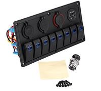 8 Gang Rocker Switch LED Control Panel Dual USB Voltmeter Cigarette Lighter SPST/ON-OFF Universal for all 12V-24V vehicle, yacht, ship, caravan, bus, car