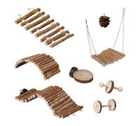 Relaxdays 8 Giochi per Pappagalli, Accessori per Gabbietta, Canarini e Calopsite, Altalena, Trespolo e Ponti, Marrone, Legno