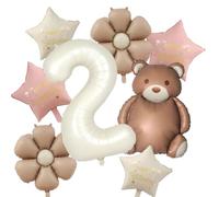 8 graziosi orsetti decorativi per il compleanno dei 2 anni, con orso, fiori, stella, palloncini in pellicola