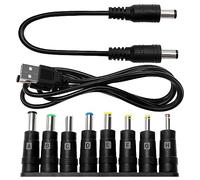 8 in 1 Adattatore di Alimentazione DC Universale, KUOQIY 5.5x2.1 mm Femmina a Maschio Adattatore Jack Connettore, DC Barrel Connettore Tips con 2 Pezzi Cavo, per Ventilatori, Router