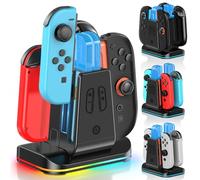 8 in 1 Base di Ricarica per Controller Joy-Con Switch 2/Originale/OLED Edition, Magnetica Caricatore per Switch 2025 con 9 Luce RGB, Rapida Stazione di Ricarica Nintendo Switch con Cavo di Ricarica