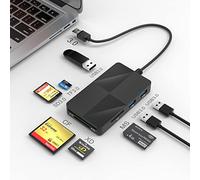 8-in-1 USB 3.0 Lettore Schede SD TF CF MS Card Reader, USB A Lettore Schede di Memoria SD Adattatore 5Gbps con Extra 3 porte USB, Mini Adattatore USB per SDXC SDHC CFI Micro SD Micro SDXC SDHC