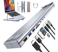 8-in-1 USB-C Laptop Stand, with docking station, with 4K HDMI, 2 USB 3.0, 2 USB-C PD 100W, for Home Offices, Corporate Desks, and Cafés (8 in 1)