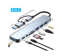 (8 in 2 Grigio) Concentratore hub USB A tipo C Docking Station Adattatore multiplo Lettore di schede