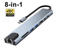 8 in1 USB C HUB 3.0 Tipo C Splitter 4K Docking Station Adattatore per laptop PD SD TF Per MacBook Air M1 iPad Pro RJ45 Compatibile con HDMI