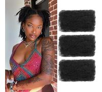 8 Inch Afro Kinky Curly Braiding Hair Bulk for Dreadlock Extensions 3 Packs Black Marley Twist Hair Bulk for Mini Twist Repair Locs Spring Afro Twist Hair Bulk, 30g /Pack (1B, 8inch)