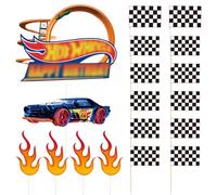 8 Inserti Per Torta Da Corsa, 10 Inserti Per Bandiera, Decorazioni Di Compleanno Hot Wheels - Set Per Bambini