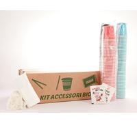 8 Kit Accessori Caffe da 150 Bio - 1200 Bustine Zucchero Bianco - 1200 palettine in legno incartate e 1200 bicchierini di Carta da 75 ml Biodegradabili - 8 kit di servizio caffè da 150 Bio -