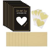 8 Kit Biglietto da Grattare,Cuore Adesivo Etichette e Busta Biglietto Della Fortuna Carta Sorpresa Oro Scratch Sticker,Biglietto di Compleanno per Matrimonio,Valentino,Compleanno,Cartoline,Natale