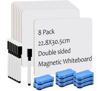 8 mini lavagna bianca Dry Erase White Board 23 x 30 cm double face, lavagne bianche portatili per studenti, aule, casa e ufficio, con 8 penne e 8 gomme da cancellare