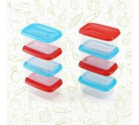 Cosmoplast 8 mini Scatole Frigo, Freezer, Microonde. 4 Rosse + 4 Blu. Ideali per mono porzioni e pappe. 100% Made in Italy