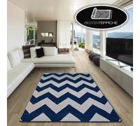 8 Misure Moderno Soffice Tappeto Schizzo FA66 Blu Crema Zick Zack Motivo