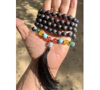 8 mm Rnd 108 + 1 perline lava originale + 7 Chakra Jaap Rosario, Japa Mala, g...
