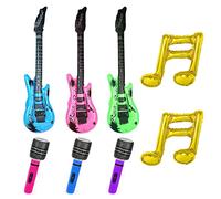 8 oggetti di scena per feste di strumenti musicali. 3 chitarre gonfiabili, 3 microfoni gonfiabili, 2 palloncini per note, oggetti di scena per feste a tema rock per feste per bambini adulti